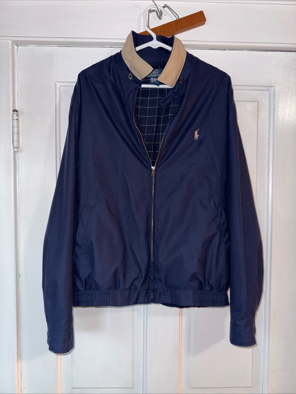 Ralph Lauren Navy Bomber Jacket with Tan Collar